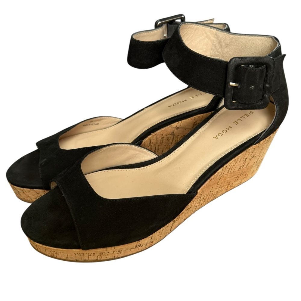 Pelle Moda Women's Black Sueded and Cork Low Heel Shoes-‎ 9